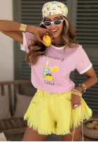 T-Shirt w paski z nadrukiem Make Lemonade Rosa