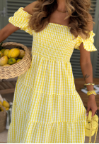 Kleid midi z bufkami w kratkę Papaya Rosa