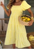 Kleid midi z bufkami w kratkę Papaya Rosa