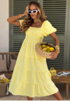 Kleid midi z bufkami w kratkę Papaya Rosa