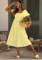 Kleid midi z bufkami w kratkę Papaya Rosa