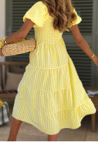 Kleid midi z bufkami w kratkę Papaya Rosa