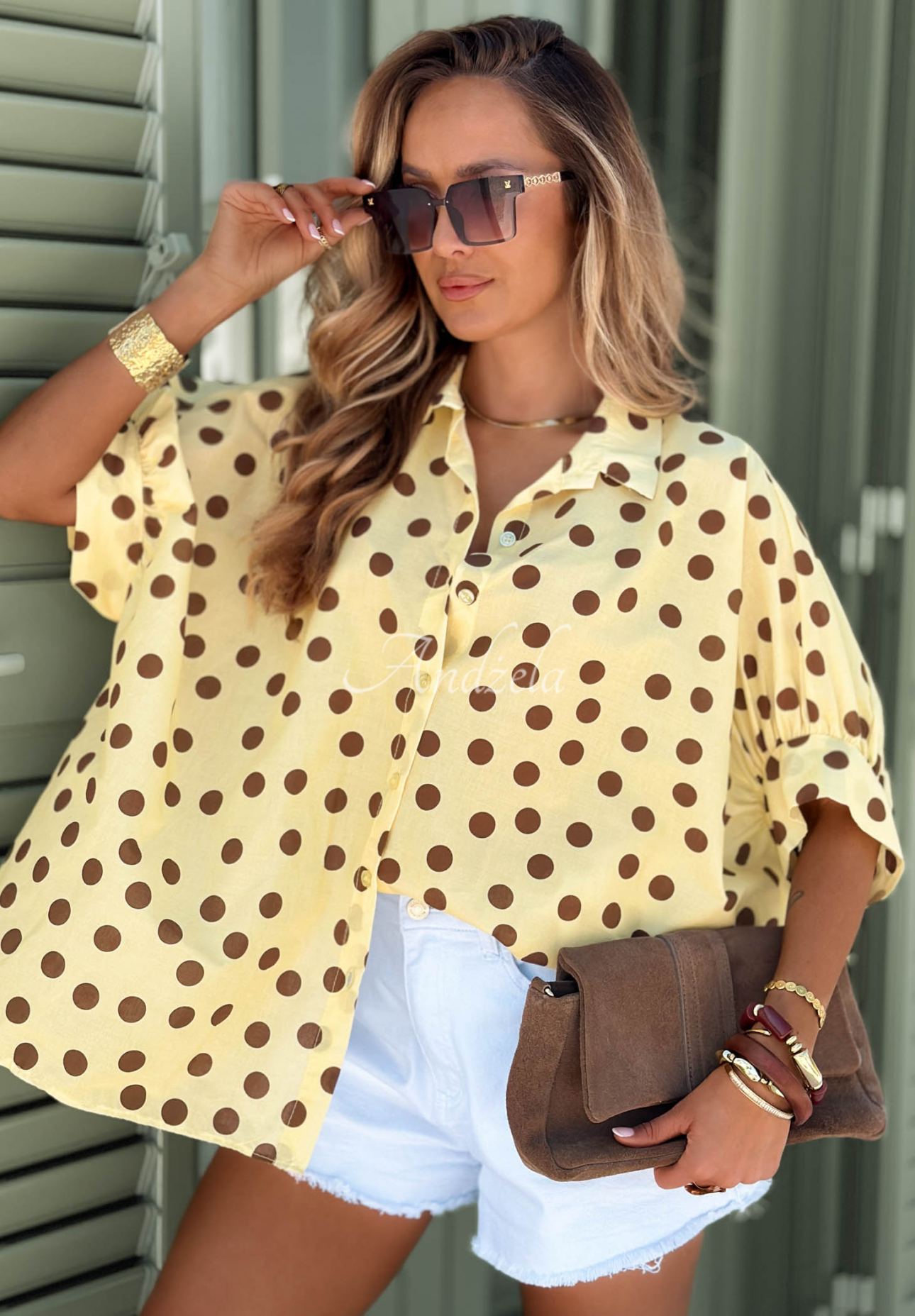 Baumwollhemd mit Polka-Dots Hello Bellissima Gelb