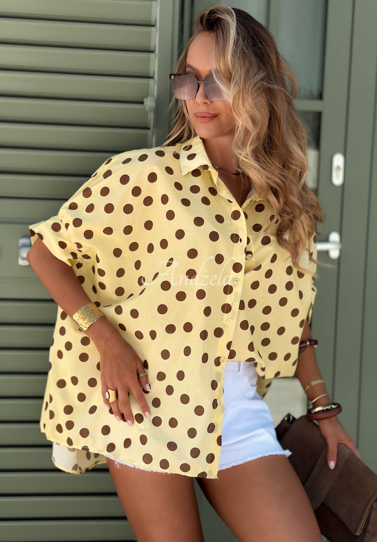 Baumwollhemd mit Polka-Dots Hello Bellissima Gelb