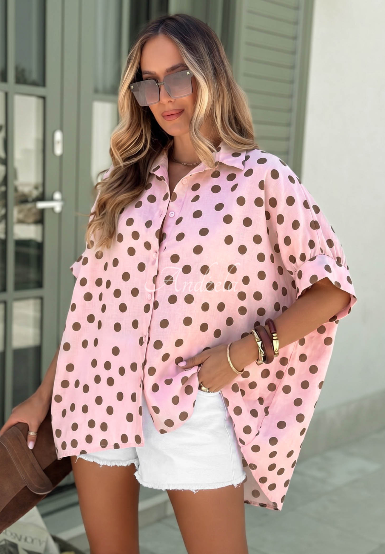 Baumwollhemd mit Polka-Dots Hello Bellissima Rosa