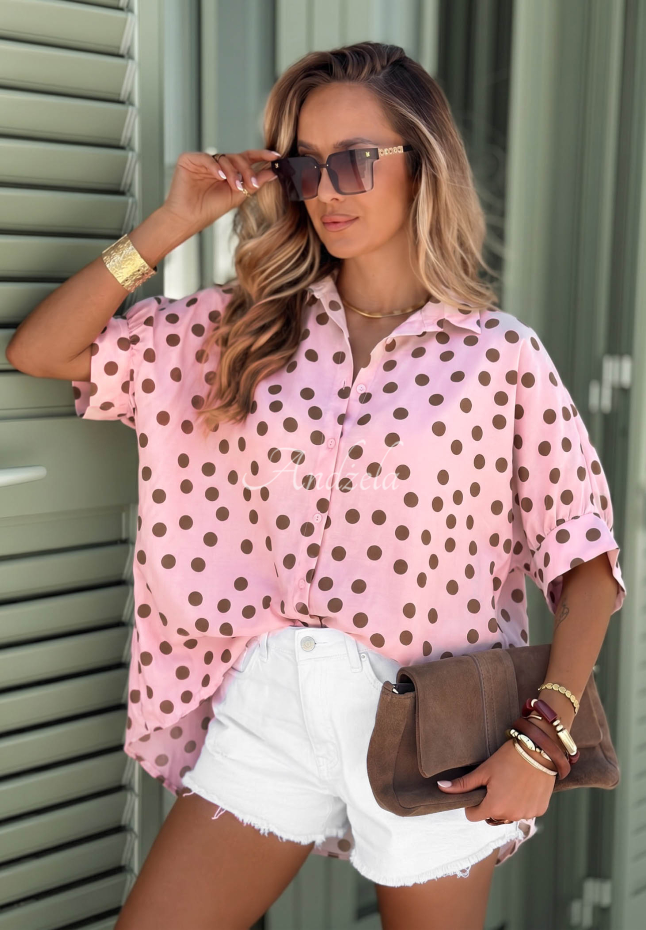 Baumwollhemd mit Polka-Dots Hello Bellissima Rosa