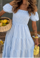 Kleid midi z bufkami w kratkę Papaya Rosa