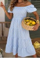 Kleid midi z bufkami w kratkę Papaya Rosa