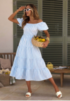 Kleid midi z bufkami w kratkę Papaya Rosa