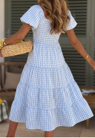 Kleid midi z bufkami w kratkę Papaya Rosa