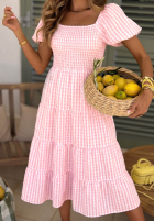 Kleid midi z bufkami w kratkę Papaya Rosa