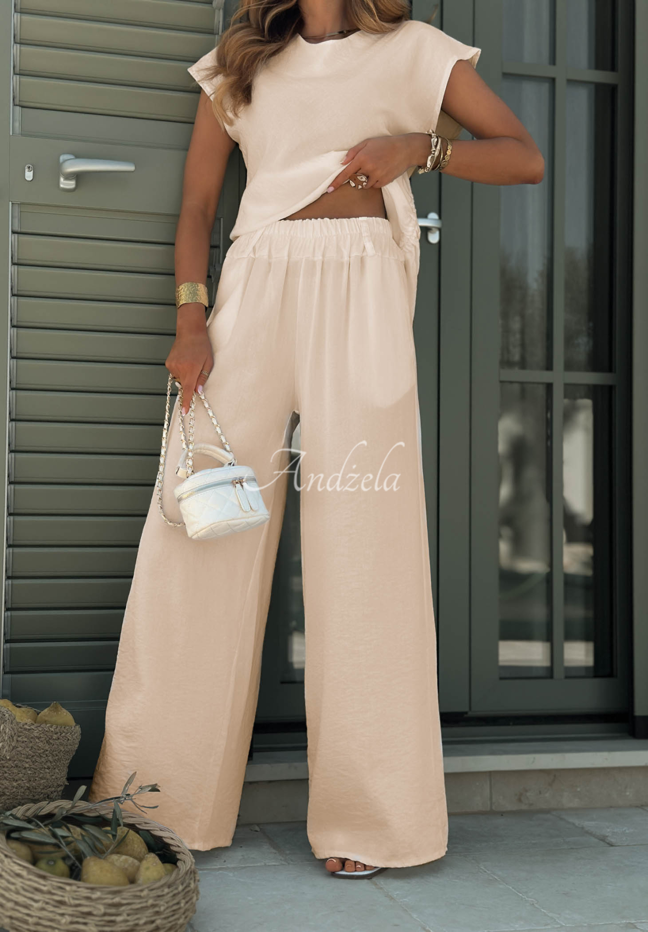 Set aus Bluse und Hose aus Baumwolle und Viskose Glow Mood Beige