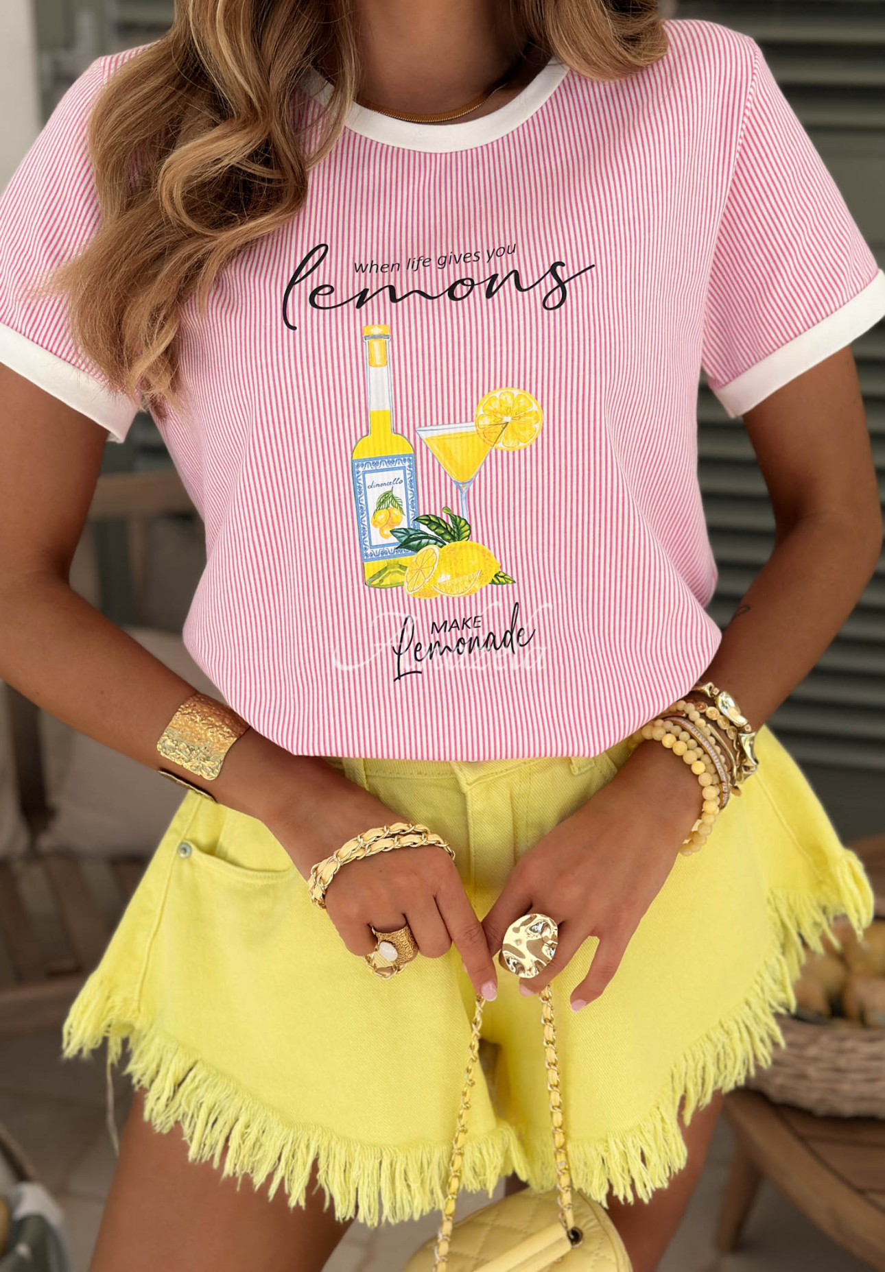 Denim-Shorts mit weitem Bein Endless Blue Gelb