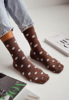 Lange gepunktete Socken Little Dots Schokoladenbraun