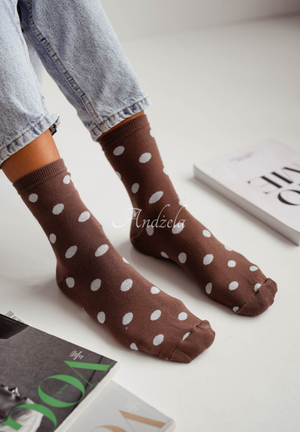 Lange gepunktete Socken Little Dots Schokoladenbraun