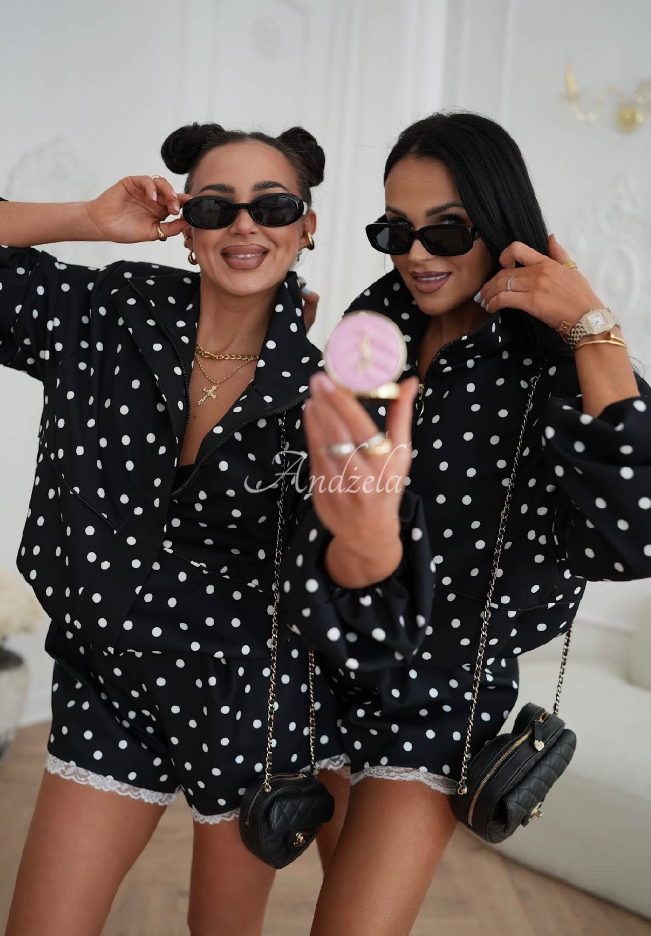 Shorts aus Viskose mit Polka-Dots und Spitze La Milla Dot Romance Schwarz