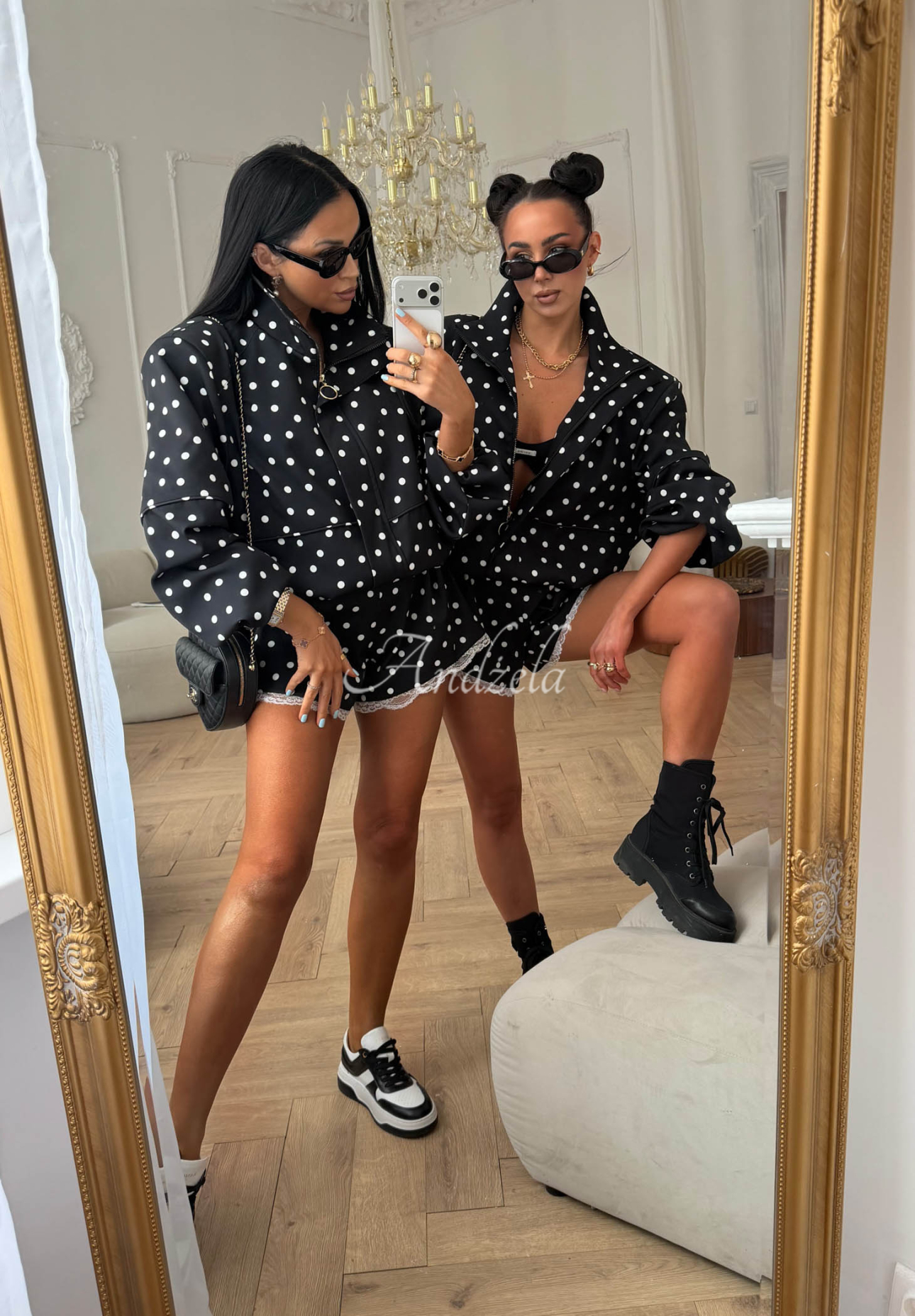 Shorts aus Viskose mit Polka-Dots und Spitze La Milla Dot Romance Schwarz