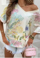 Wzorzysta Bluse oversize z dekoltem Dolce Capri Ecru