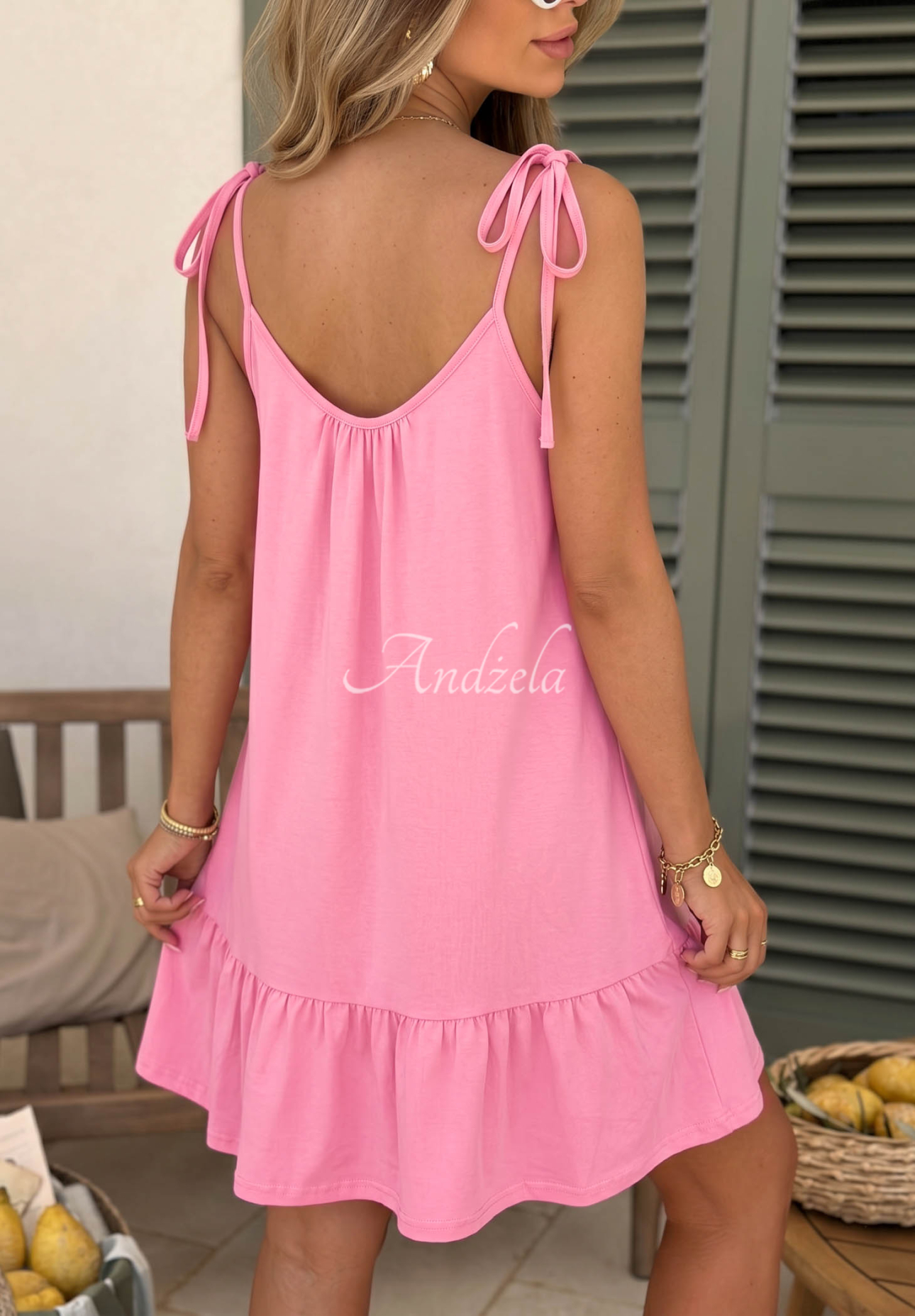 Baumwollkleid mit Trägern und Rüschen Beach Secret Rosa