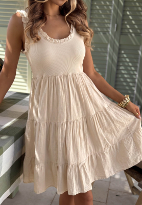 Baumwollkleid mit Rüschen Here I Am Beige