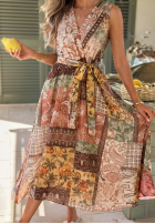 Wzorzysta Kleid midi na ramiączkach z paskiem Dolce Sunset Schokoladenbraun