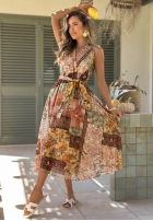 Wzorzysta Kleid midi na ramiączkach z paskiem Dolce Sunset Schokoladenbraun