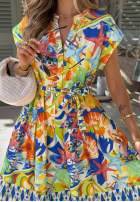 Wzorzysta Kleid midi z paskiem Undersea Life granatowo-Orange