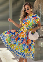 Wzorzysta Kleid midi z paskiem Undersea Life granatowo-Orange