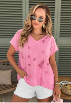 Ażurowy T-Shirt z dekoltem Sol Riviera Mokkafarben