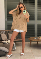 Ażurowy T-Shirt z dekoltem Sol Riviera Mokkafarben