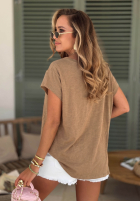 Ażurowy T-Shirt z dekoltem Sol Riviera Mokkafarben