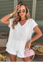 Ażurowy T-Shirt z dekoltem Sol Riviera Mokkafarben