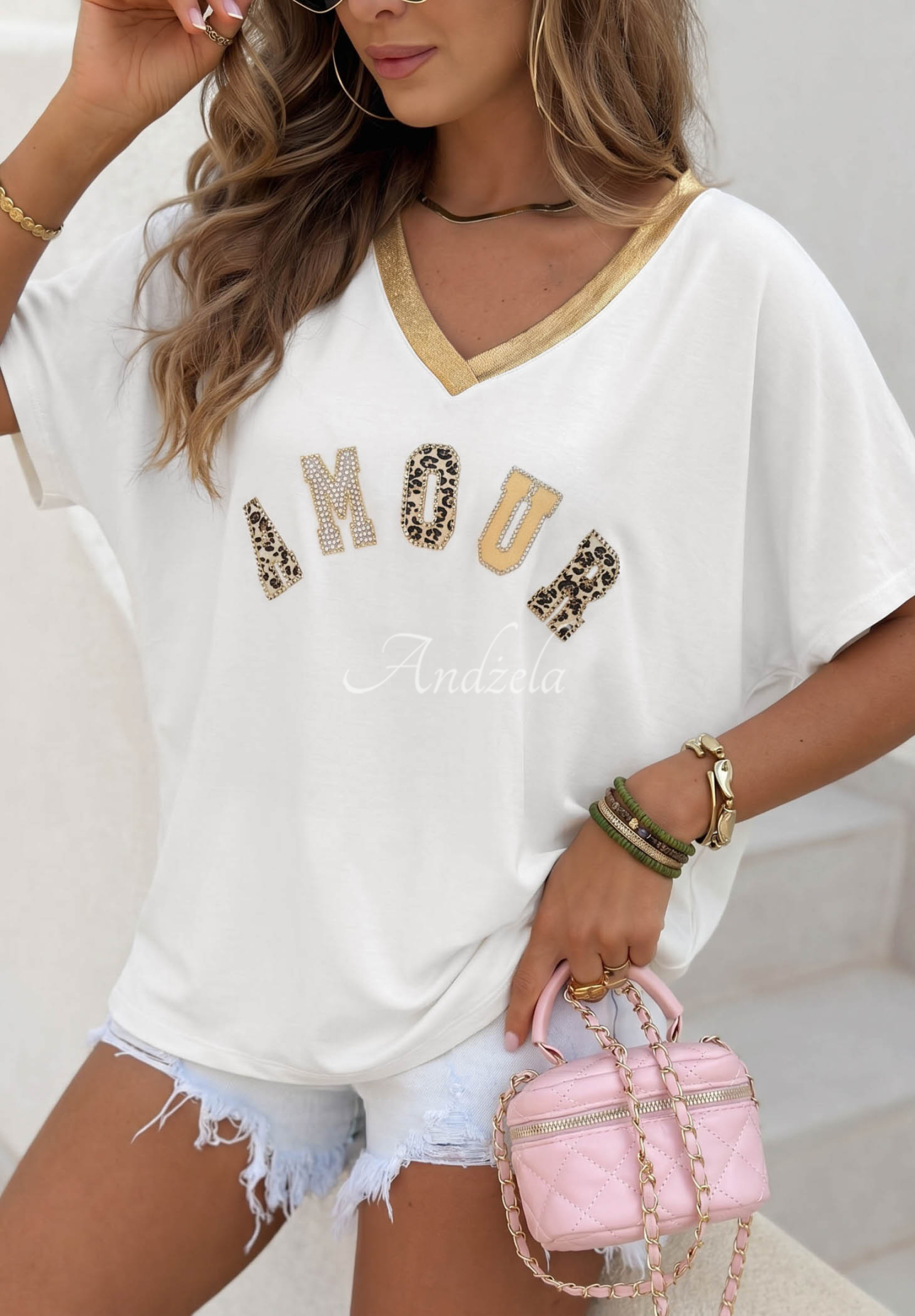 Baumwoll-T-Shirt mit Leopardenmuster Amour Weiß