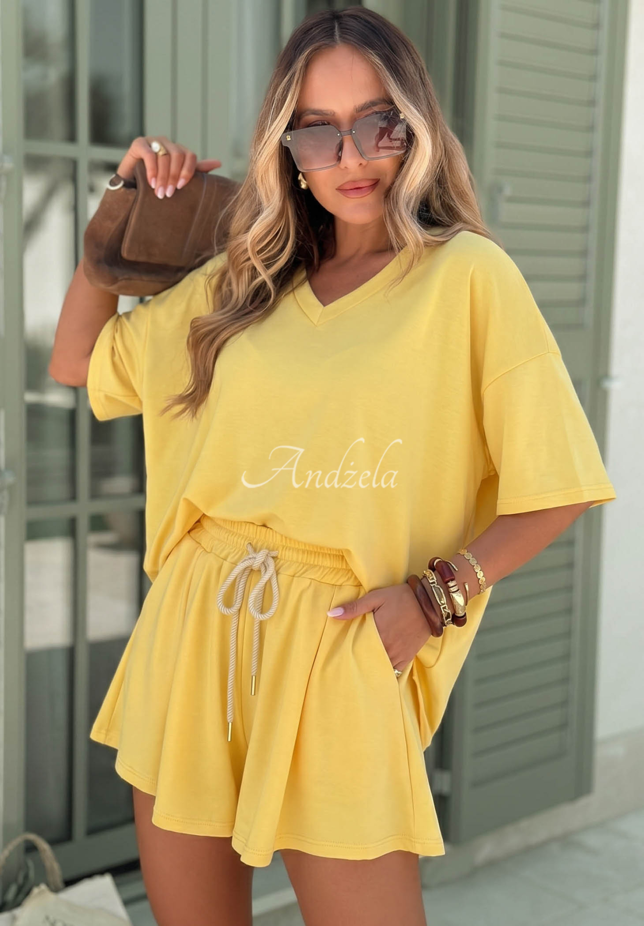 Viskose-Trainingsanzug T-Shirt und Shorts Willy Gelb