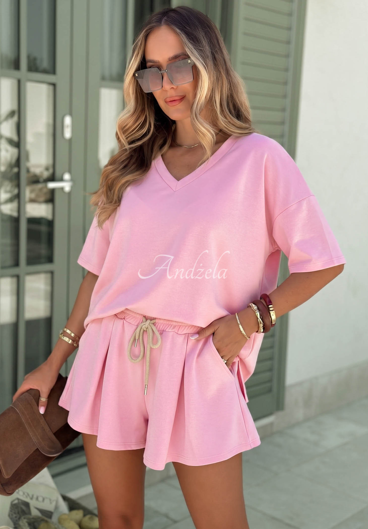 Viskose-Trainingsanzug T-Shirt und Shorts Willy Puderrosa