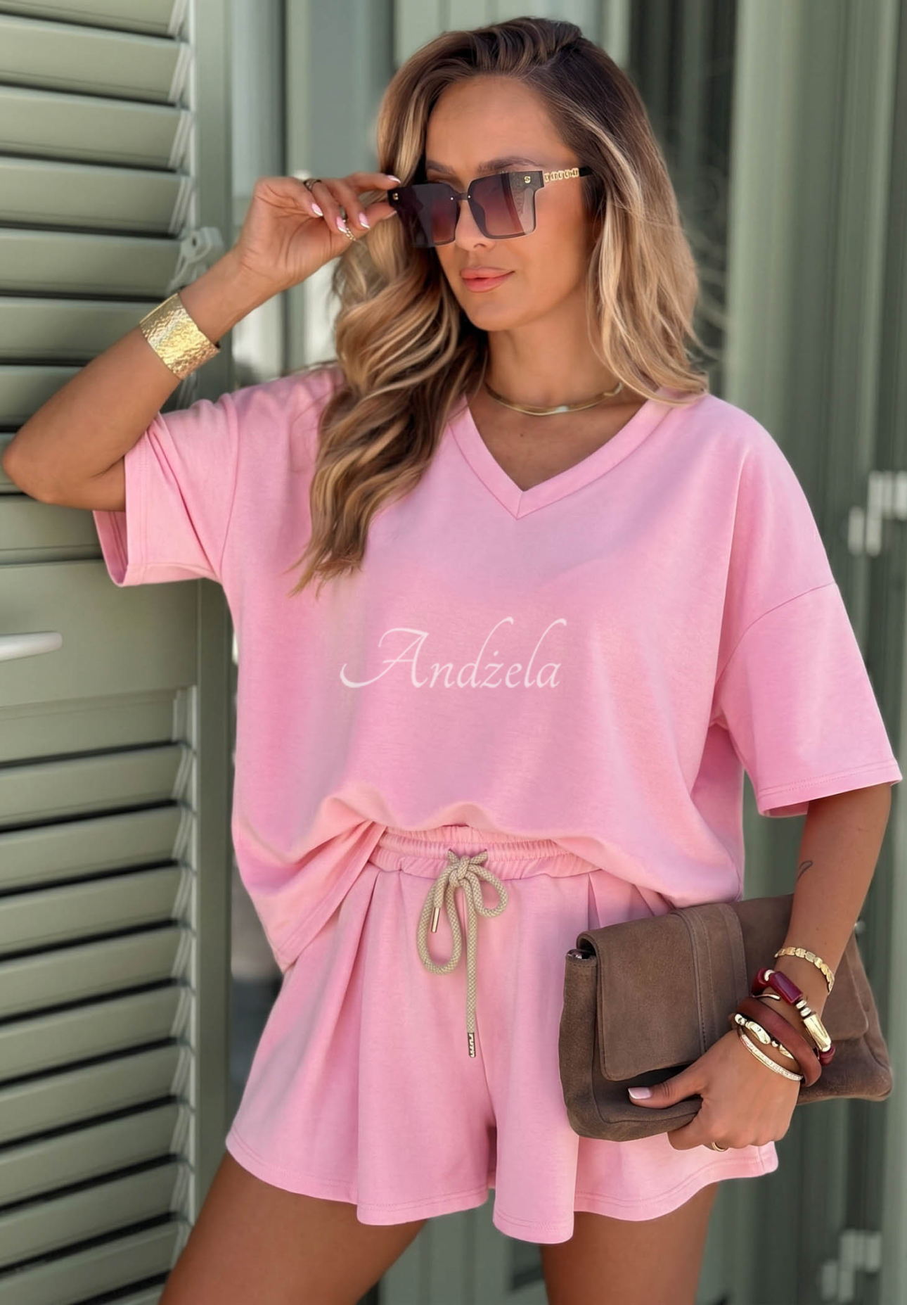 Viskose-Trainingsanzug T-Shirt und Shorts Willy Puderrosa