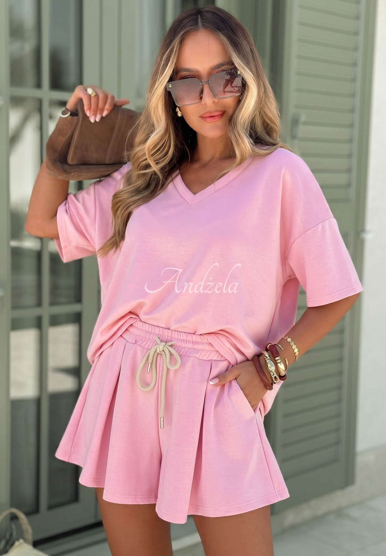 Viskose-Trainingsanzug T-Shirt und Shorts Willy Puderrosa