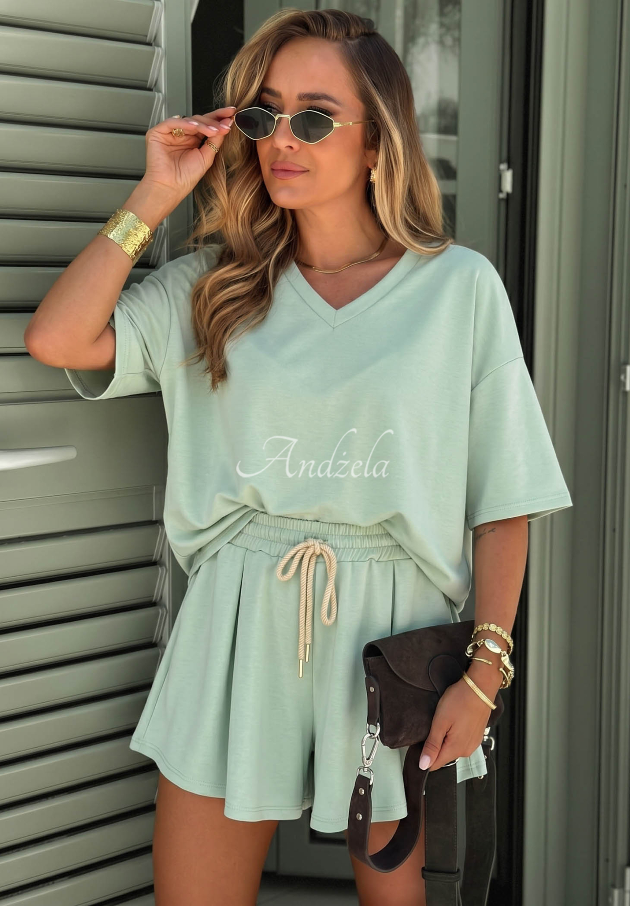 Viskose-Trainingsanzug T-Shirt und Shorts Willy Pistaziengrün