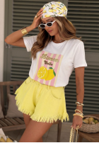 T-Shirt z nadrukiem w paski Limon Gelato biało-Rosa