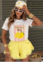 T-Shirt z nadrukiem w paski Limon Gelato biało-Rosa
