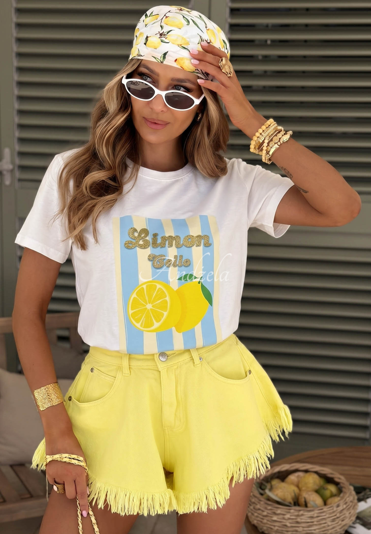 Baumwoll-T-Shirt mit Streifenmuster Limon Gelato weiß-Himmelblau