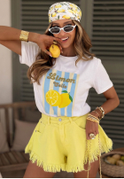 T-Shirt z nadrukiem w paski Limon Gelato biało-Rosa