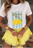 T-Shirt z nadrukiem w paski Limon Gelato biało-Rosa