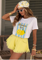 T-Shirt z nadrukiem w paski Limon Gelato biało-Rosa