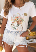 T-Shirt z nadrukiem Flowery Bike Weiß