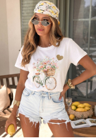 T-Shirt z nadrukiem Flowery Bike Weiß