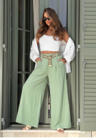 Material Hose wide leg z paskiem Summer Aura Pistaziengrün