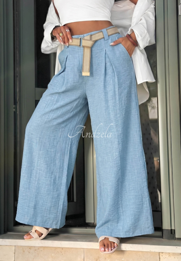 Wide leg Stoffhose mit G&uuml;rtel Summer Aura Himmelblau
