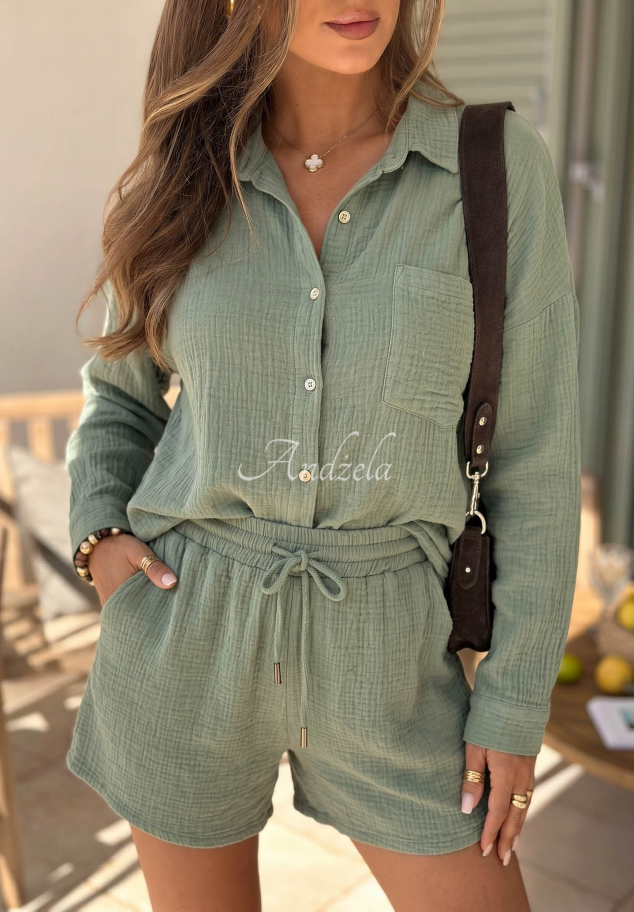 Musselinhemd Elisabetta khaki