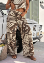 Gemustert Hose wide leg w Punkte Coffee Break biało-Schokoladenbraun